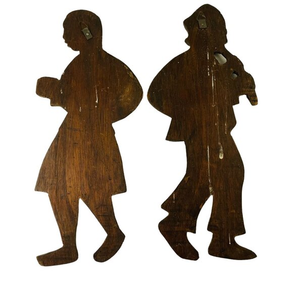 Lot 2 Vintage Hand Carved South American Wood Wall Art Man Woman Playing Music u - Picture 5 of 5
